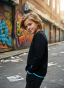 Sweater Tjabo - Kids, zwart met neon gele accenten