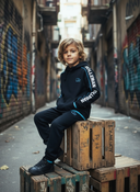 Hoodie Pino - Kids, zwart met turquoise accenten