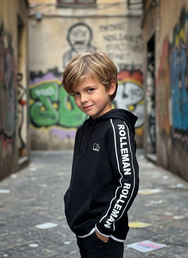 Pino Trendy Kinder Hoodie - Zwart met Wit Accenten