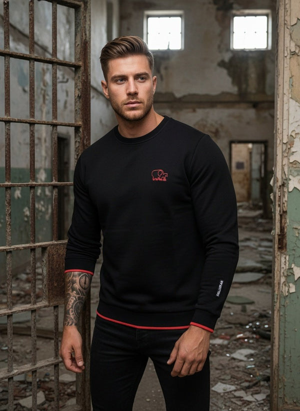 Vano - Elegante suéter para hombre en negro con detalles rojos