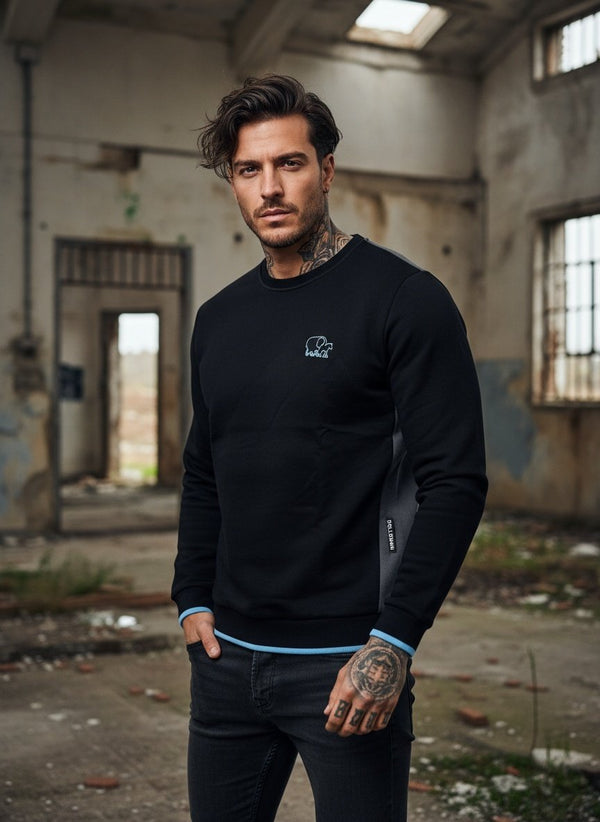 Vano - Elegante jersey para hombre en negro con detalles turquesas