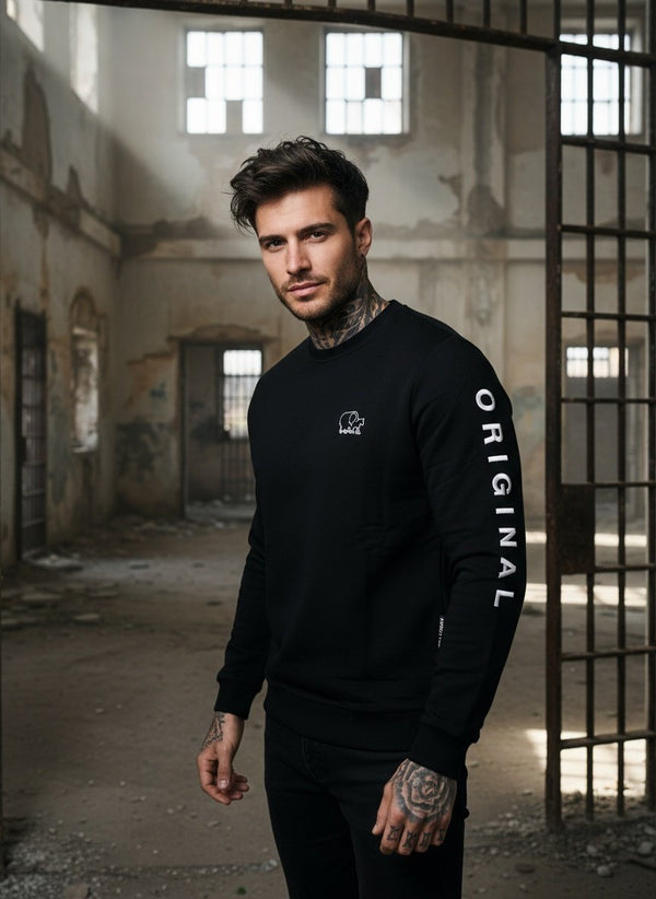 Vinnie - Men's Sweater with White Embroidered Logo and Text on the Sleeve