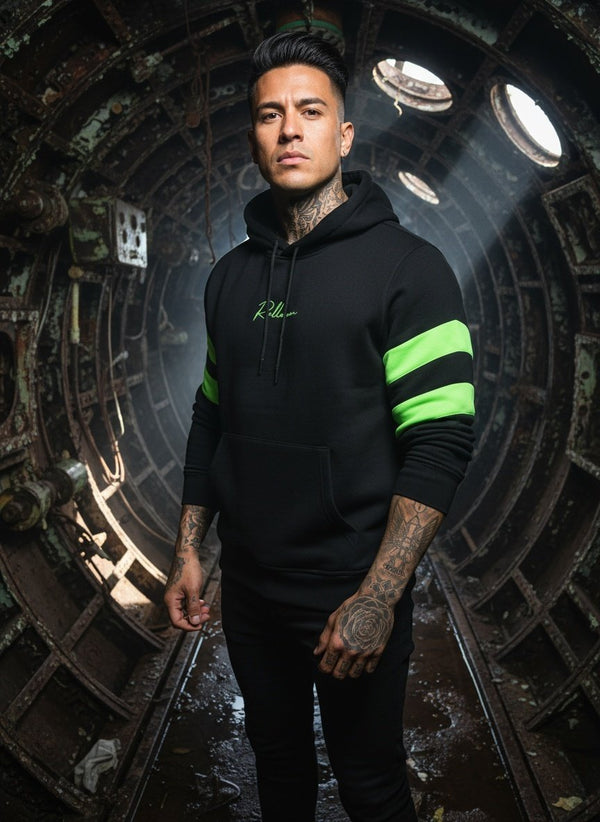 Michail - Hoodie with Neon Stripes and "ROLLEMAN" Embroidery