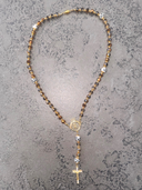 Ave Maria Nomads Rozenkrans | Wheel | Zwart/Goud/Brons met Witte Kralen